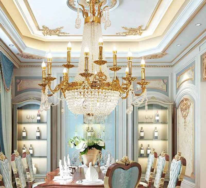 ثريا كريستال فرنسية مصنوعة بالكامل من النحاس على الطراز الأوروبي لغرفة المعيشة وغرفة الطعام