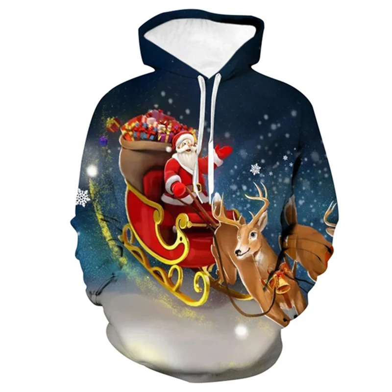 Casual Santa Claus Pattern Hoodies Spring Autumn Fashion 3D Printed Christmas Pullovers Trend Streetwear Oversized Mens Hoodie