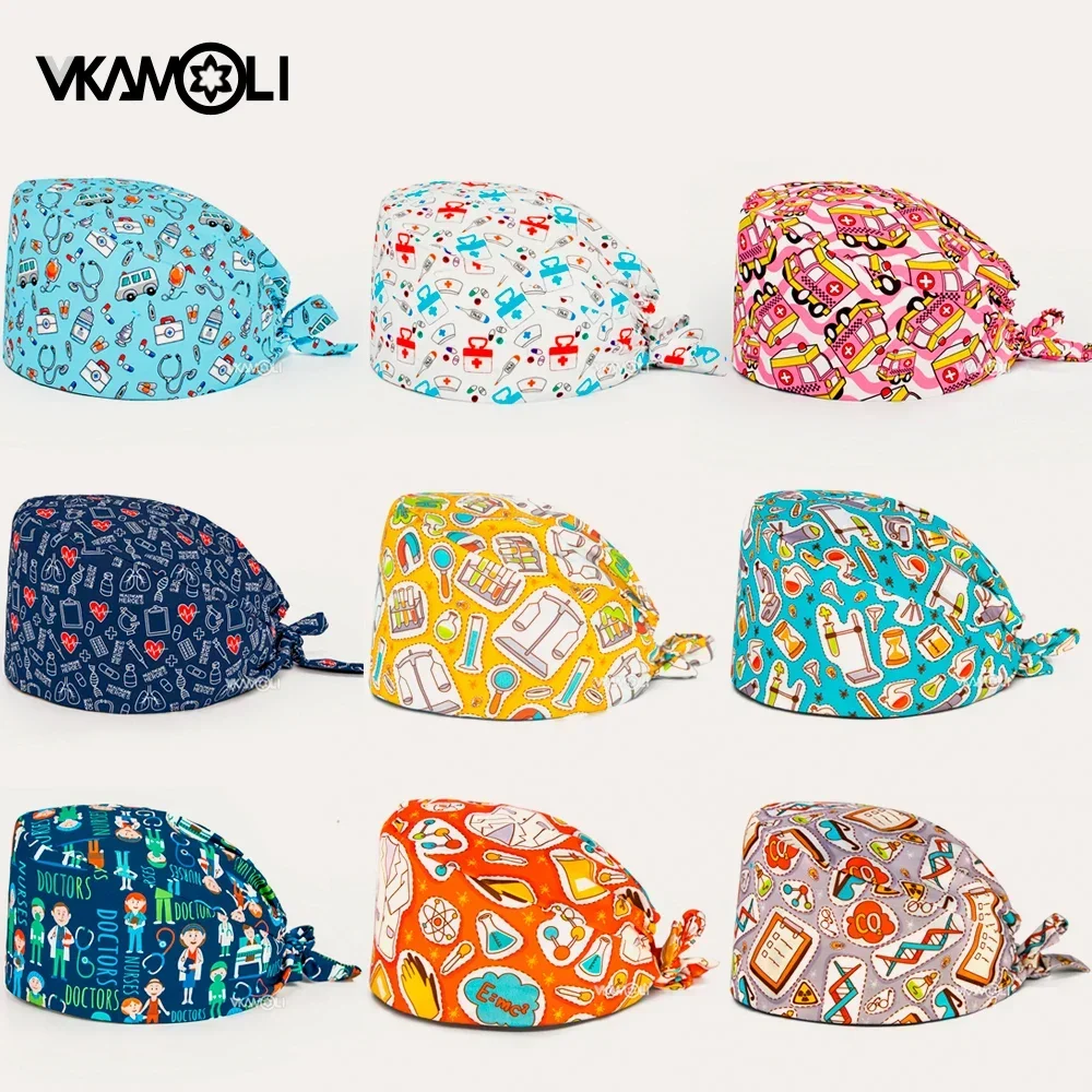 gorros quirurgicos cirugía scrub cap Medical pattern laboratory work cap pet shop scrub hat Elastic nursing hat