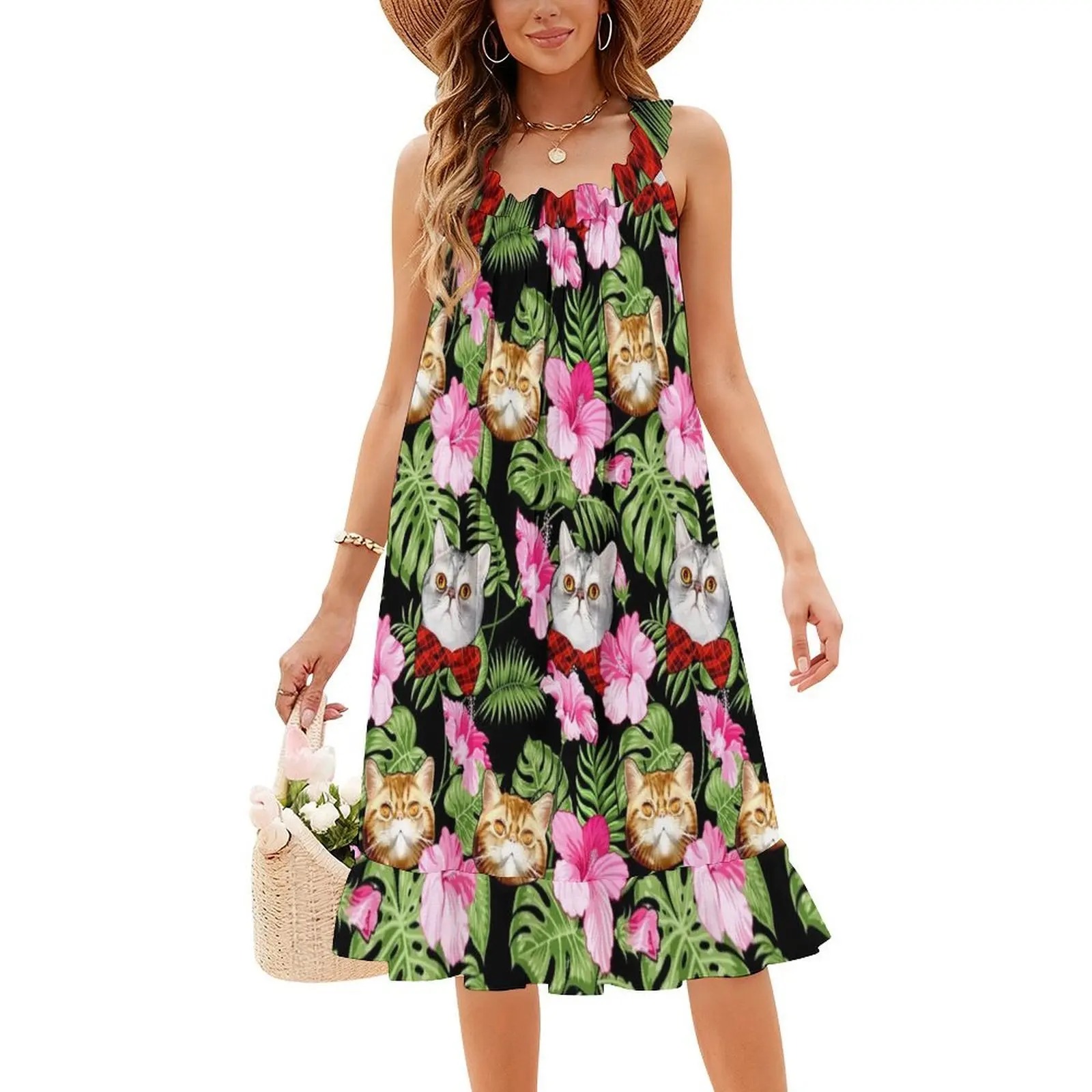 من البيض واليقطين فستان الحفلات النسائية ملابس الشارع الشهير ملابس النادي المطبوعة العصرية للإناث فستان القطط الأزهار هاواي للفتيات