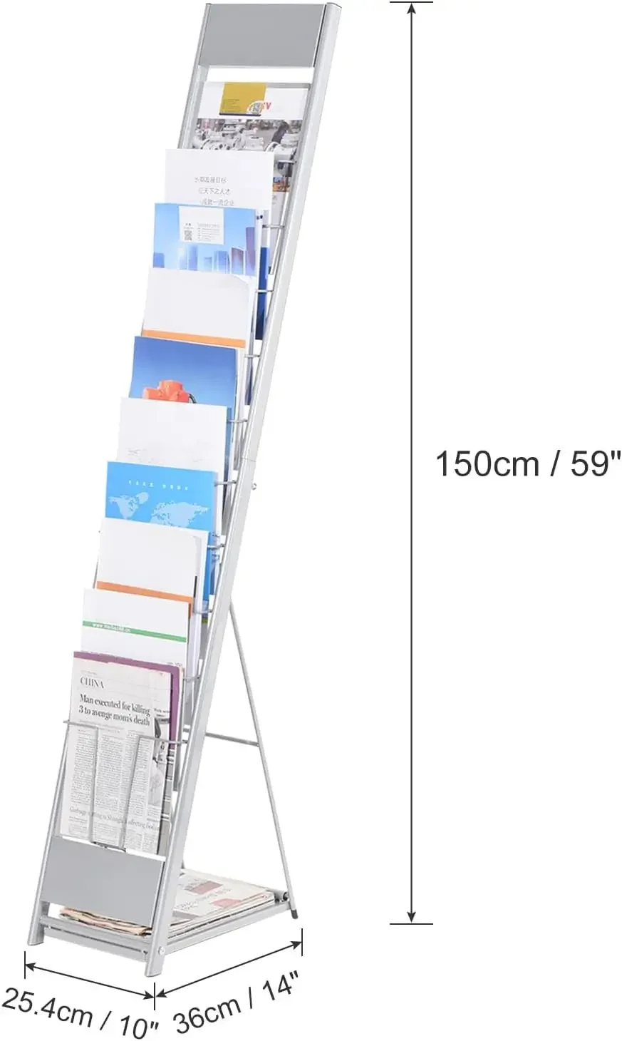 Detachable Magazine Display Racks Floor Standing 10 Layers Brochure Stand Catalog Literature Holder for Hotel, Exhibition, Offic