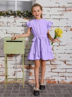 Girls' Elegant New Summer Sleeveless Simple Purple Tiered Skirt with Featuring Princess Dresses for Girls, Ruffle Hem Detail-Pri