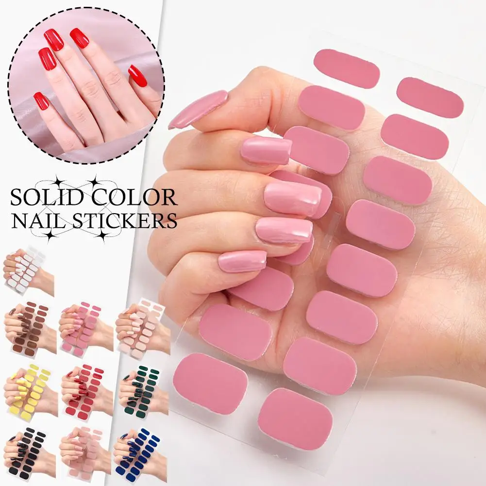 Semi Cured Gel Nail Sticker Pure Color UV LED Lamp Covered Waterproof Full Adhesive Long Self Nail Decals Manicure Lasting