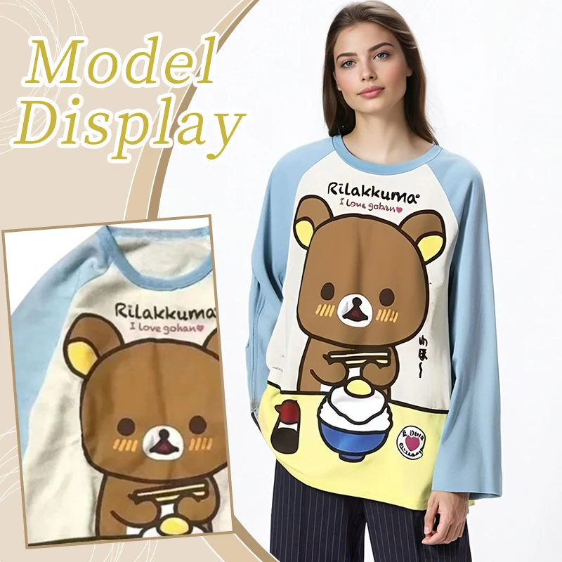 Casual Woman Clothing Cartoon Print T-shirts Long Sleeves Loose Female Clothing Anime Japanese Y2k Cute Subculture Kawaii Tops