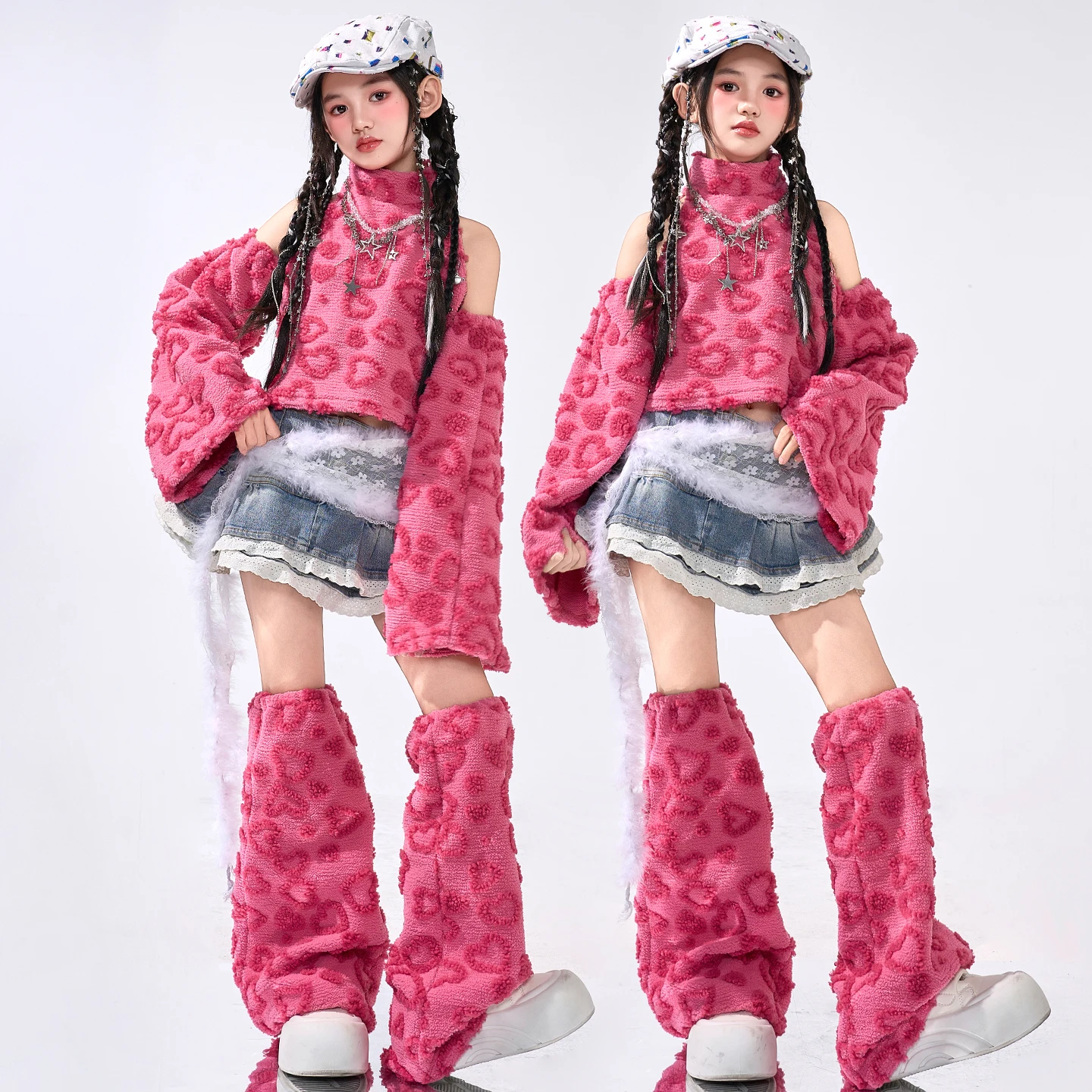 Girls K-pop Sweet Crop Top Contrast Street Dance Pants Kid Hip Hop Streetwear Costumes Children Jazz Girl Group Clothes Sets