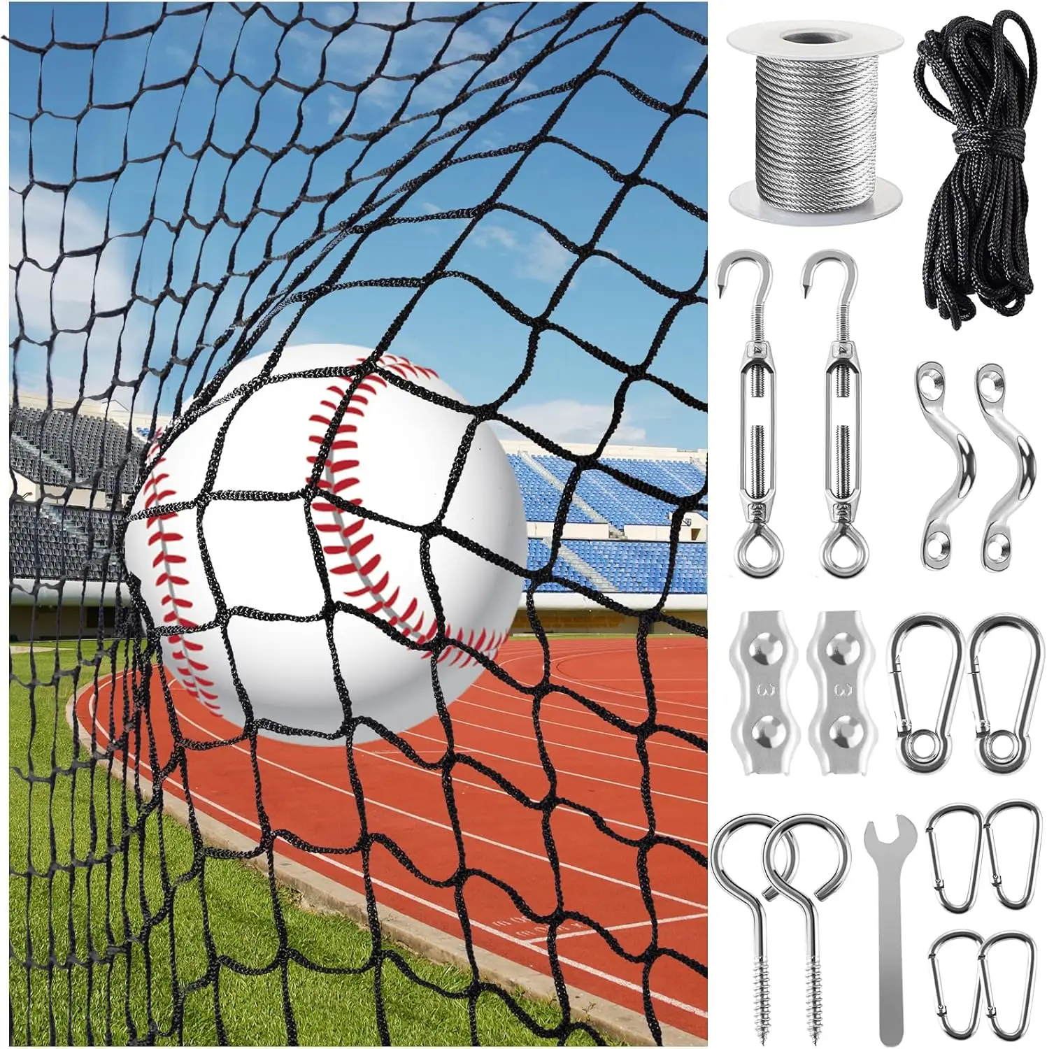 

Сетка-заграждение для бейсбола и софтбола с комплектом для подвешивания (веревка или стальной кронштейн), универсальная нейлоновая сетка для баскетбола, футбола, лакросса, хоккея