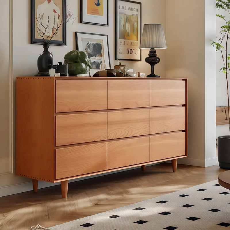 

Log wind solid wood bedroom home bedside cabinet living room storage drawer cabinet simple wall integrated cabinet