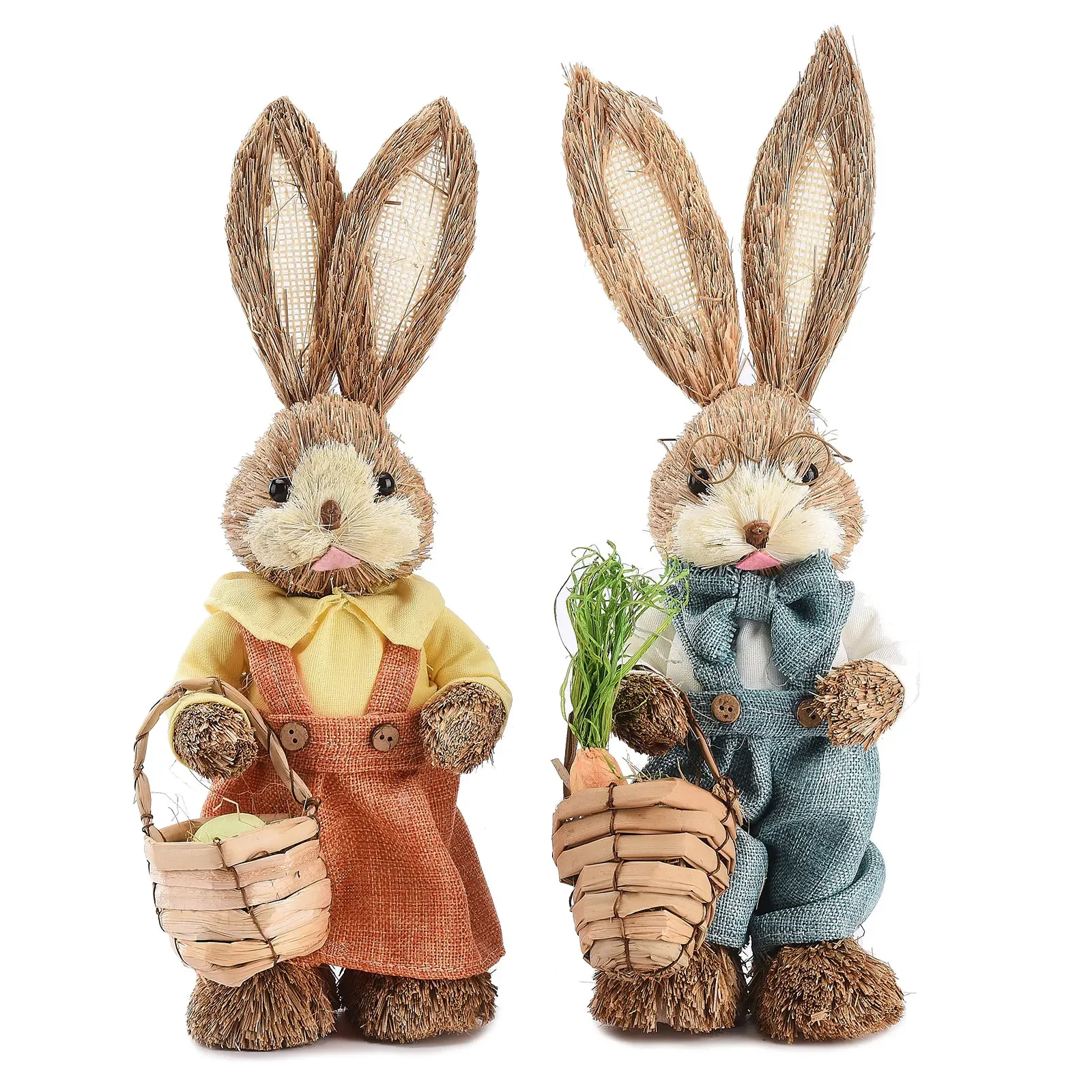 

Desktop Ornament Easter Handmade Grass Rabbit 2pcs Multicolor Foam Window Wedding Props Home Decoration Standing Bunny Figurine