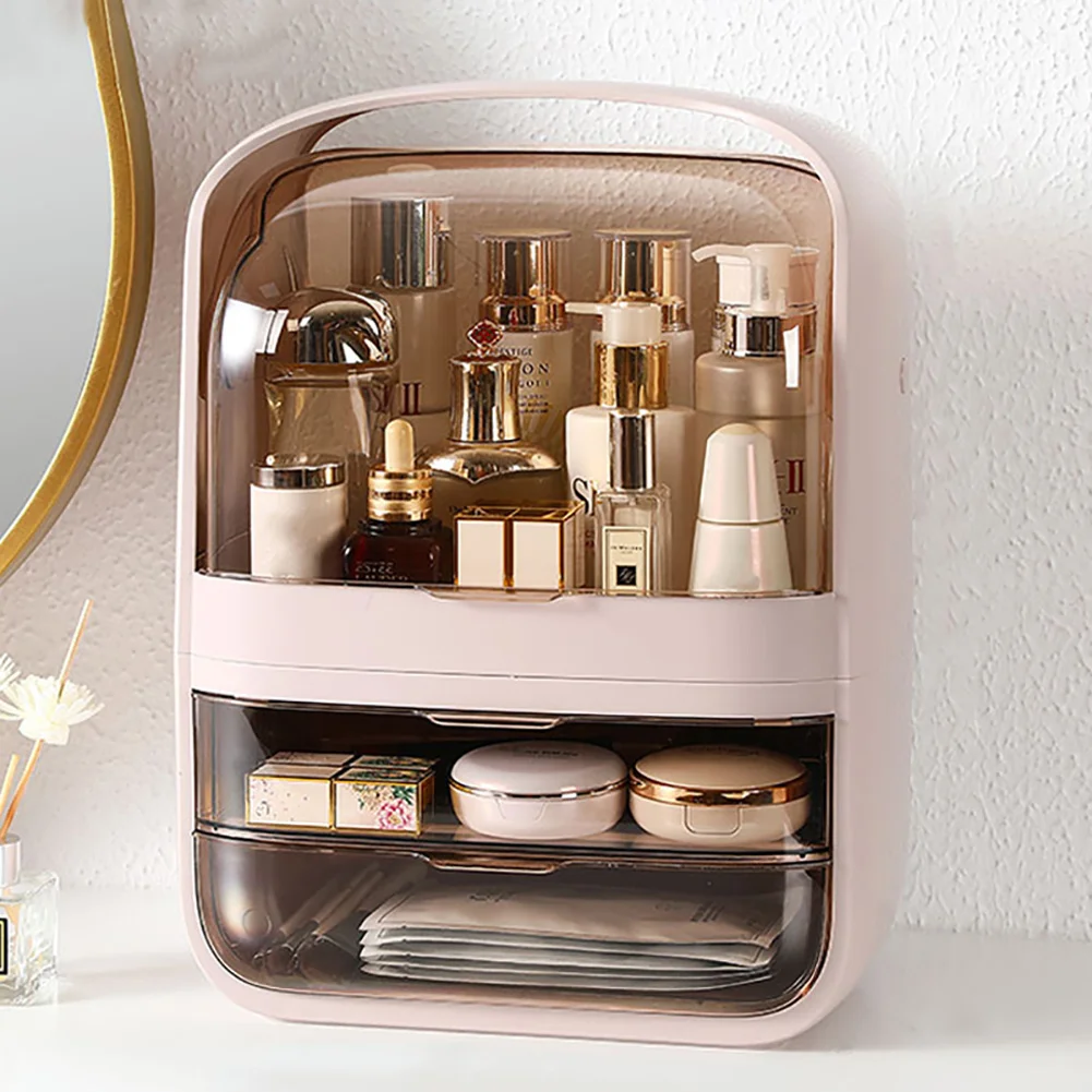 Pink Modern Makeup Storage and Display Box with Lid