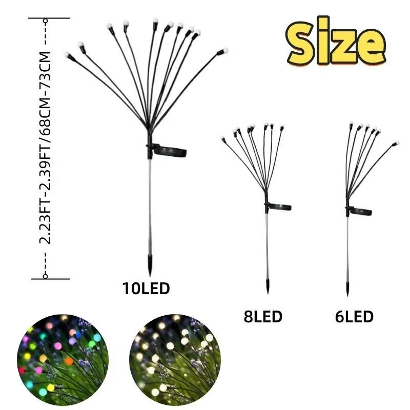 Solar Outdoor Pathway Light Waterproof Swaying Firefly Lamp LED Garden Decor Christmas Lights