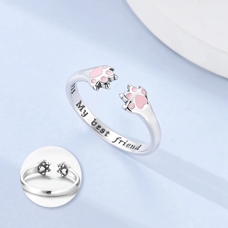 Women Rings 925 Sterling Silver Sparking Zirconium Ring Cute Cat Claw Wedding Rings For Engagement Jewelry Anniversary Gift