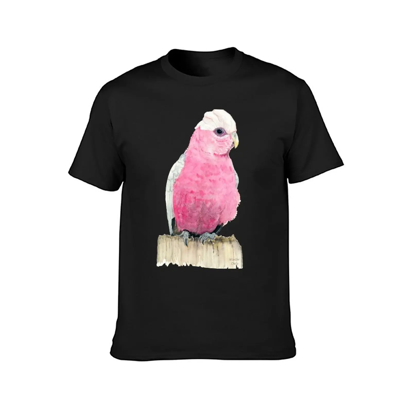 Pink Galah Watercolour Painting, Australian Native Bird Art T-Shirt summer top anime plain t shirts men