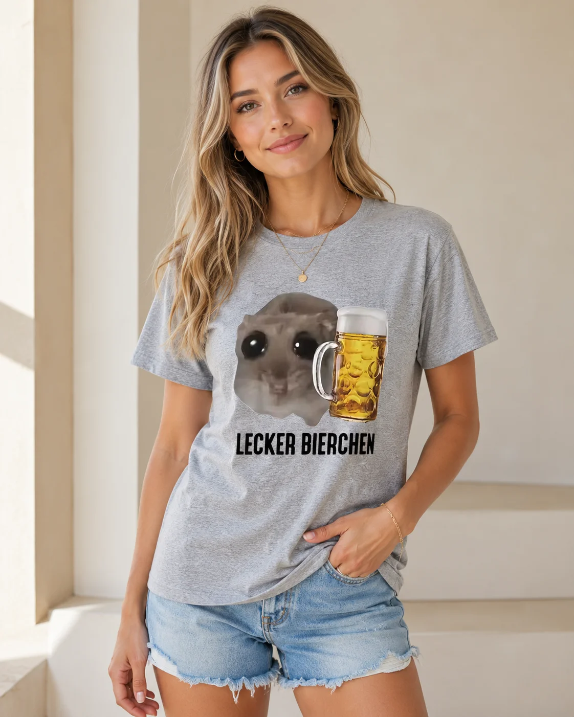 Sad Hamster, Delicious Beer Funny Memes Cute T-Shirts Women's Fashionable Hip-Hop T-Shirts Harajuku-Style Short-Sleeve T-Shirts