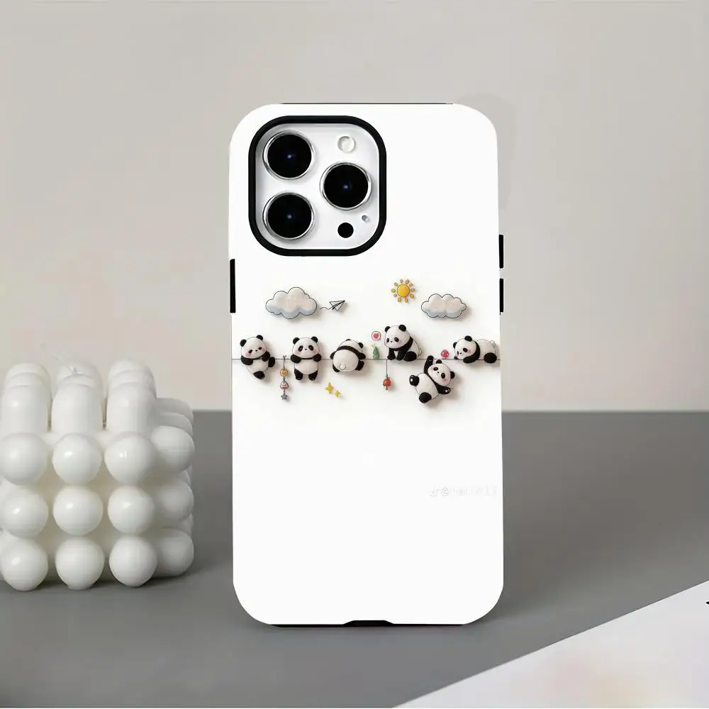 Cute Panda Pattern 2-in-1 Phone Case Suitable for iPhone 18 17 16 15 14 13 12 11Pro/Max/Plus Anti Drop and Anti Shock Back Cover