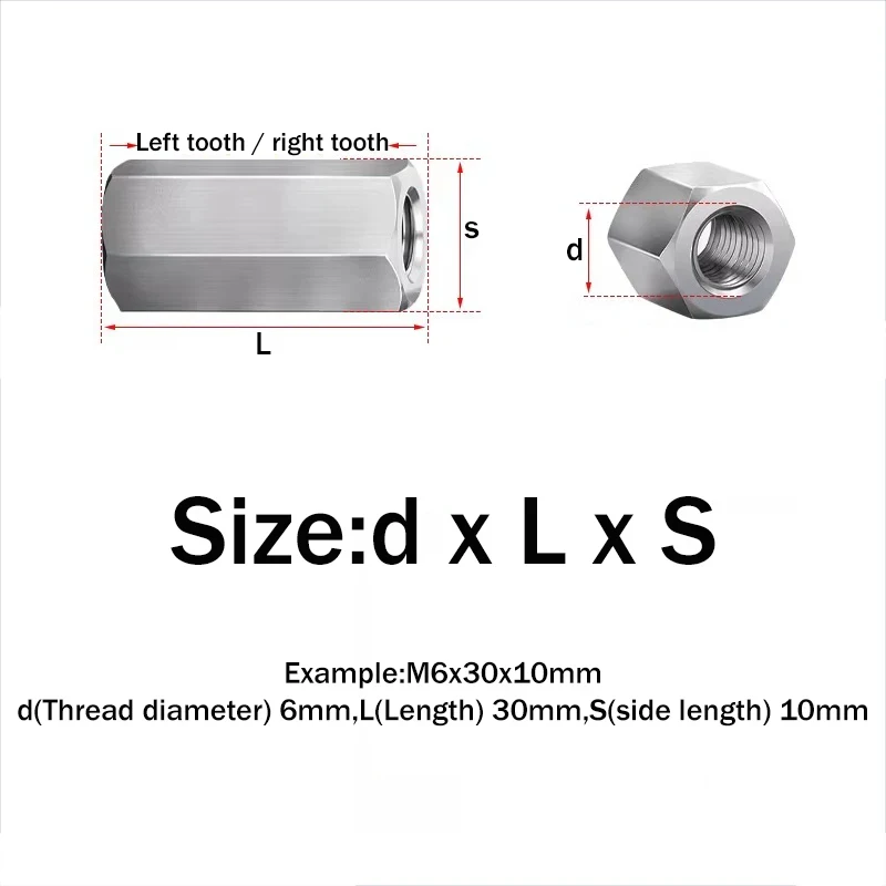 

M3 M4 M5 M6 M8 M20 Hex Left Right Thread Coupling Nut 304 Stainless Steel Extension Joint Threaded Connection Nut