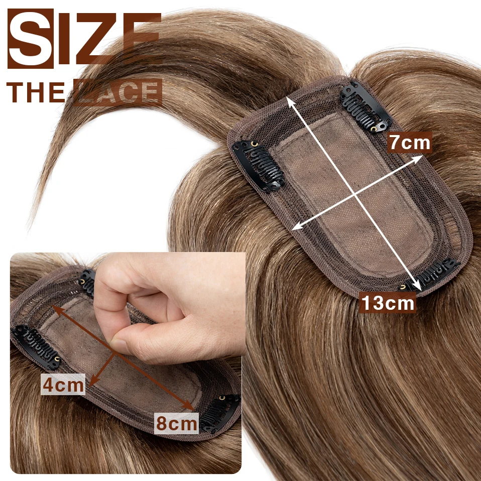 S-noilte 7x13cm Hair Toppers Human Hair Silk Base Hair Cilp 18 inch Natural Hair Wig 100% Human Hair Clip In Hairpiece Fake Hair