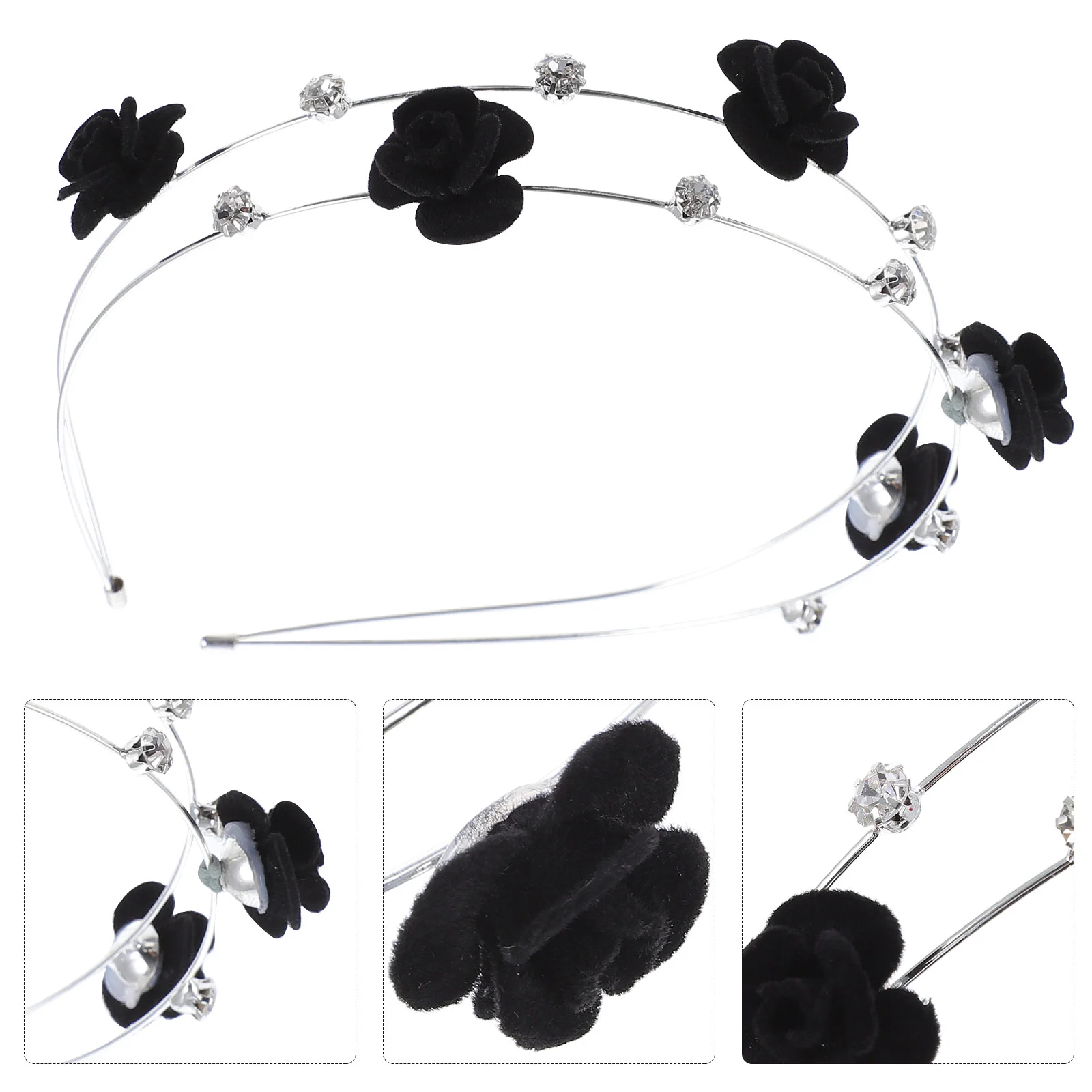 

Headband Delicate Hairband Rhinestone Inlaid Flower Inflatable Costume Double-layer Hoop Decoration Female Exquisite Lady Crown