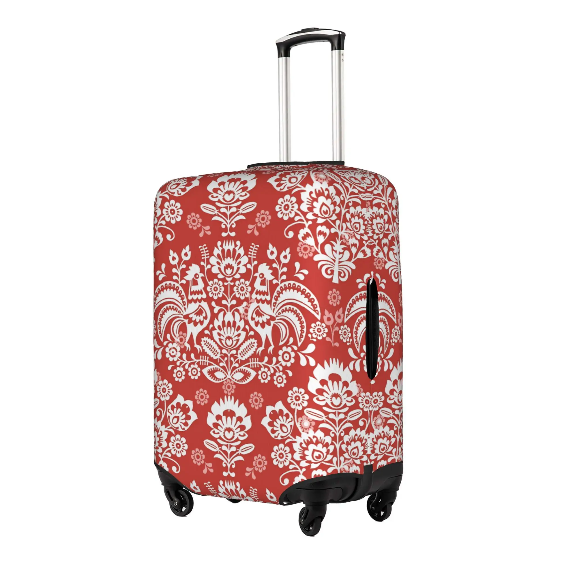 Polish Roosters Floral Folk Flowers  Travel Luggage Cover Washable Poland Folk Flowers  Suitcase Cover Protector Fit 18-32 Inch