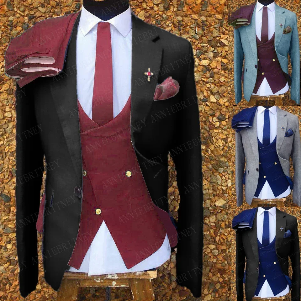 

Black Red Men Suit Formal Wedding Suits For Men Smart Business Jacket Slim Fit 3 Piece Groom Tuxedo Custom Double Breasted Vest