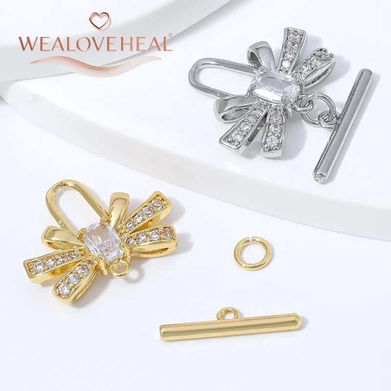 18K vergoldeter Schleifenverschluss mit Mikro-Pavé-Zirkonia und rechteckigem Mittelstein für DIY-Armband- und Halsketten-Schmuckherstellung. – Detail 17