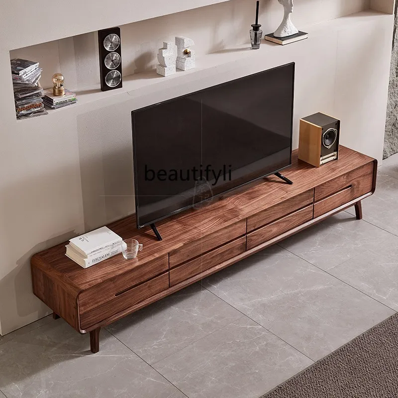 North America Black Walnut Wooden TV Cabinet Nordic Solid Wood Hall Cabinet Locker Floor Cabinet