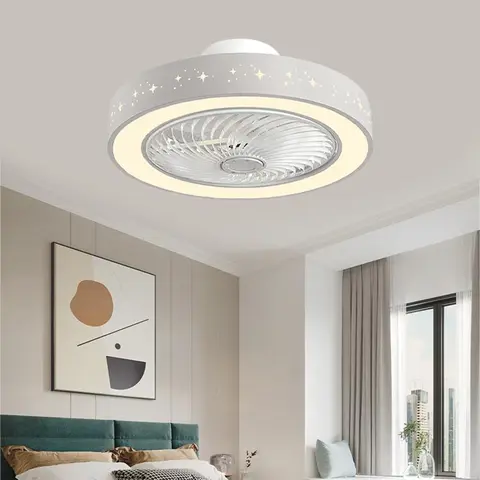 조명이있는 천장 팬 50 CM 6 속도 APP + 원격 제어 철 팬 라이트 Led 3 색 디 밍이 가능한 침실 거실 팬 램프