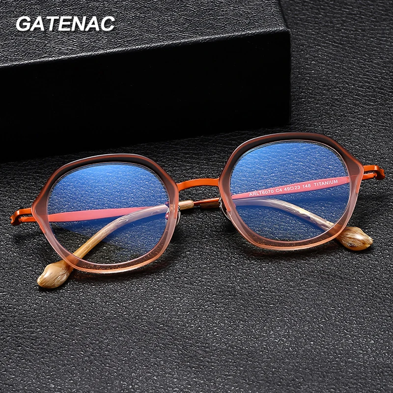 Vintage Pure Titanium Eyeglasses Frame Men Retro Handmade Acetate Glasses Frame Women Ultra Light Luxury Brand Designer Eyewear