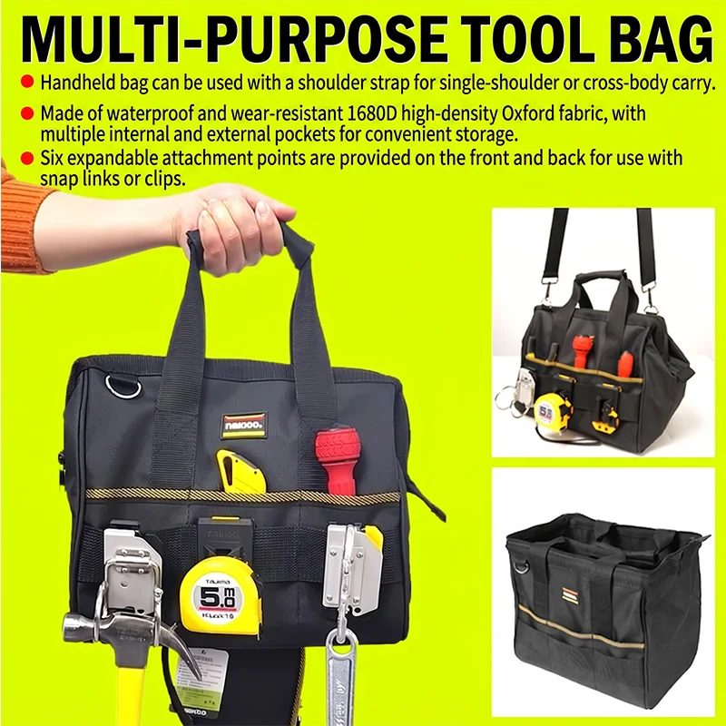 NAKIOO Expandable Quick Clip Electrician Tool Bag Waterproof Wear Resistant Canvas Hand & Shoulder Carry Hardware Storage Tote