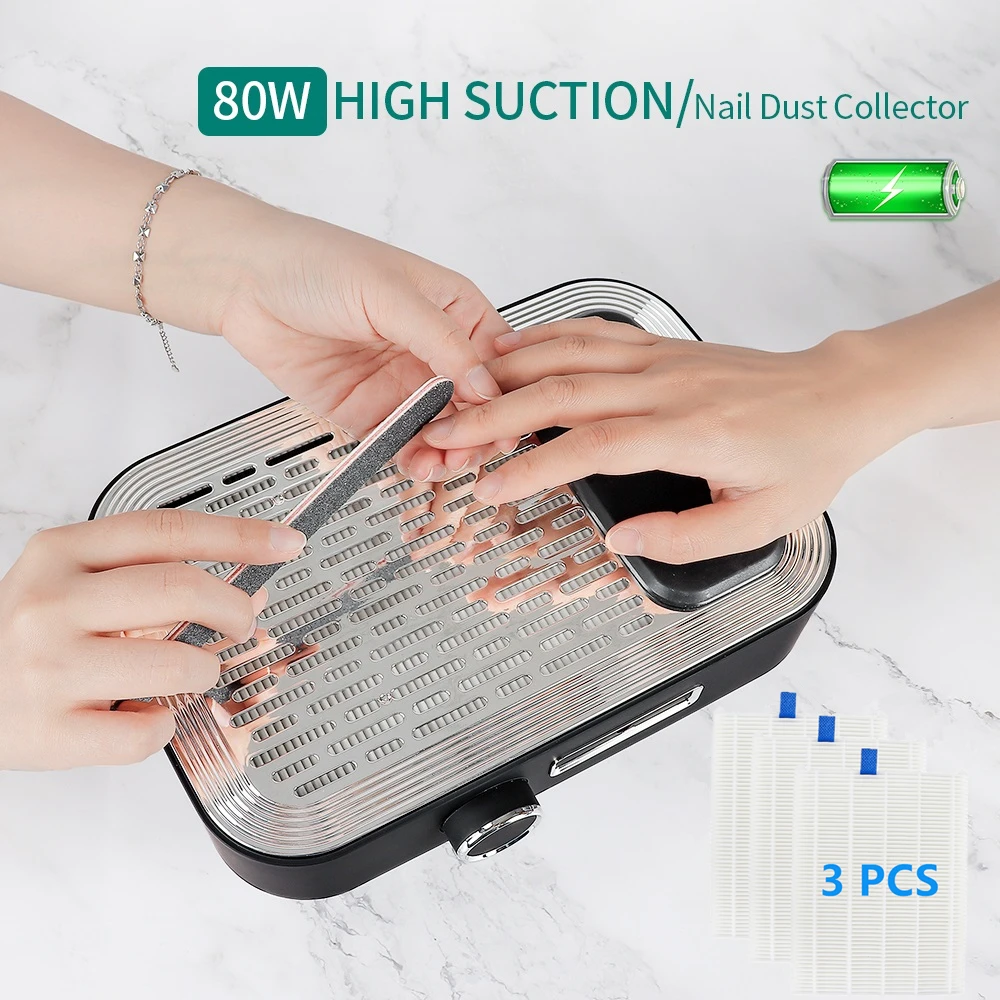 

2000mAh Battery Wireless Use Nail Dust Collector 80W Ultra-strong Suction Manicure Nail Dust Vacuum Cleaner With Filter