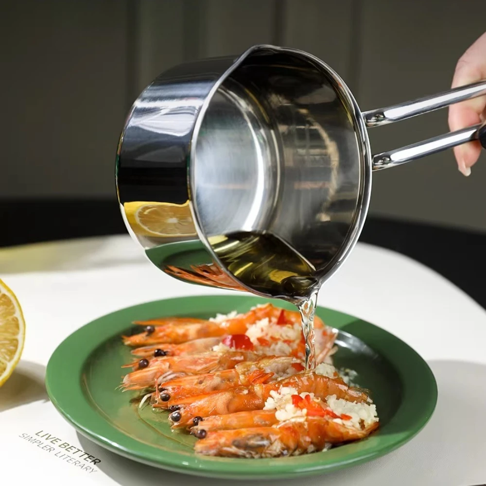 304 Stainless Steel Oil-spitting Pan Long-handled Household Hot Oil Boiling Eggs and Versatile Pot Kitchen Tool Small Saucepan