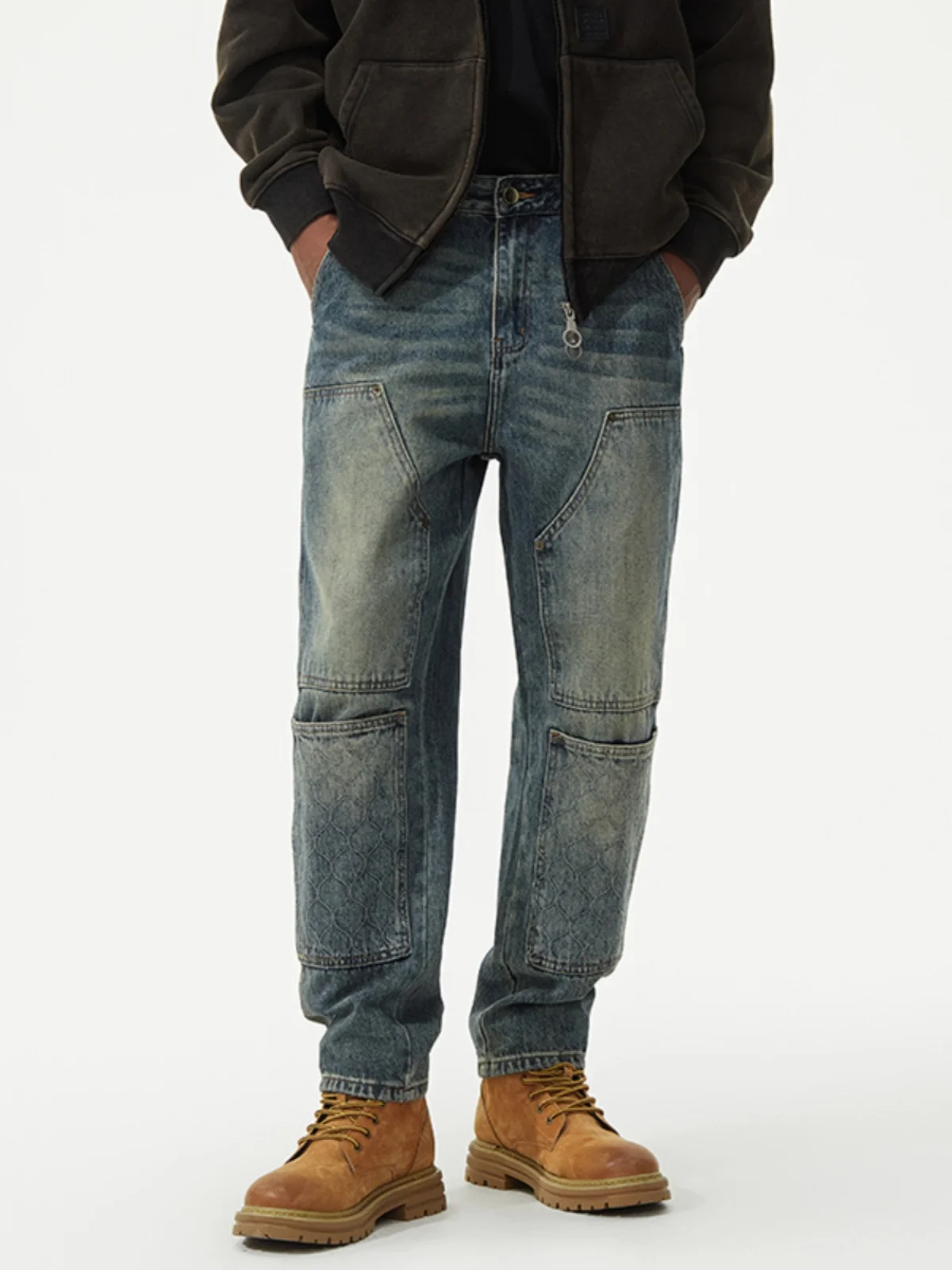 

Trendy Patchwork Men's Jeans Casual Workwear Loose Straight Leg Large Size Harlan Logging Pants Spring Autumn Wear