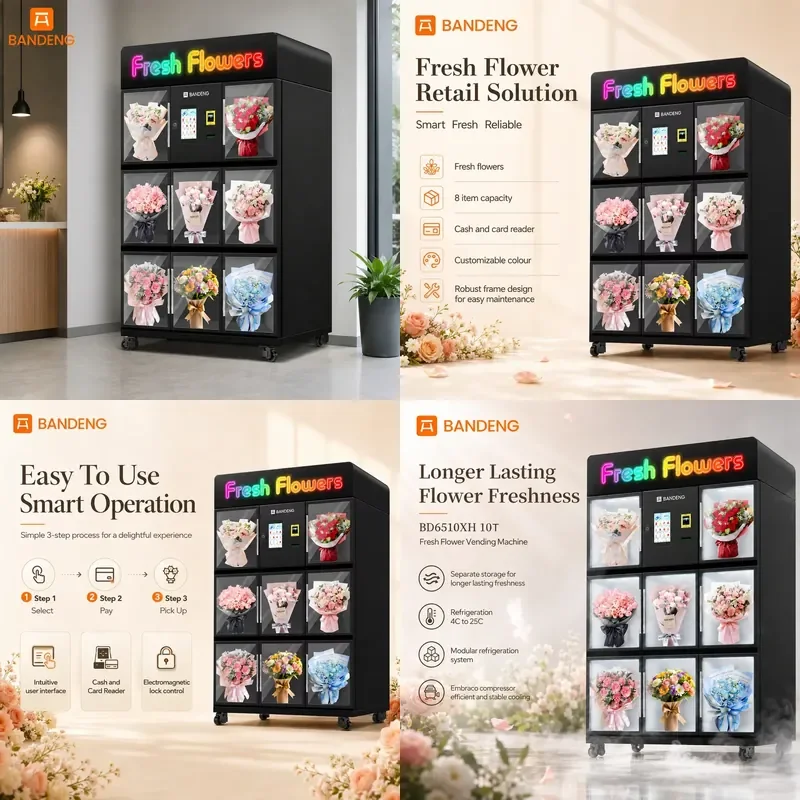 for BANDENG BD6510XH 10T Flower Retail Vending Machine With 4C to 25C Refrigerated Storage for Automated Flower Retail Use