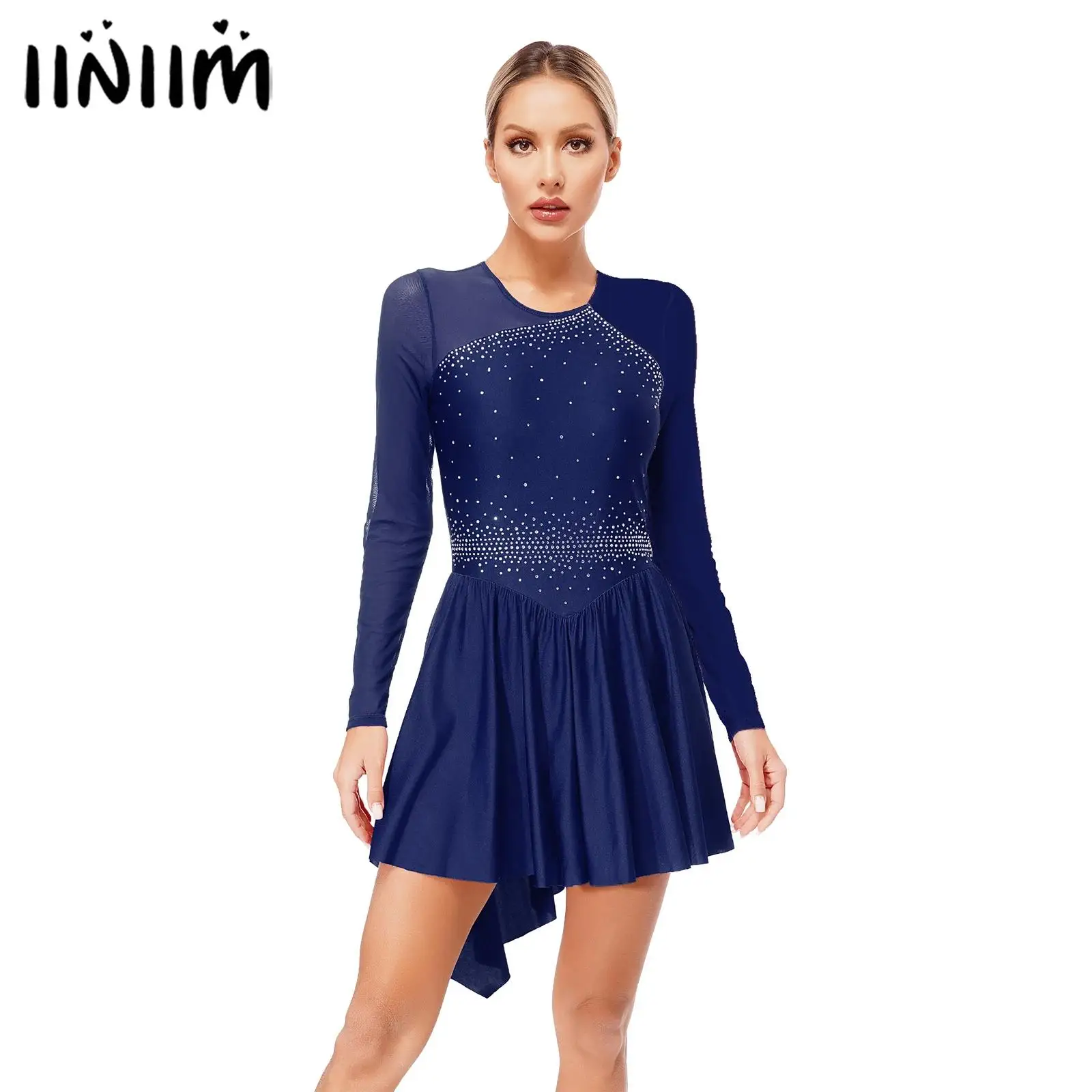 

Womens Rhythmic Gymnastics Artistic Figure Ice Skating Ballet Jersey Dance Costume Glittery Rhinestones Lyrical Dance Dresses