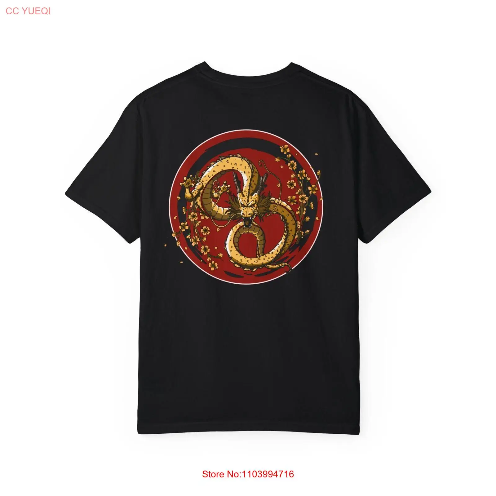 Lunar New Year Year of the Dragon Golden with Cherry Blossom Garment Dyed Tshirt