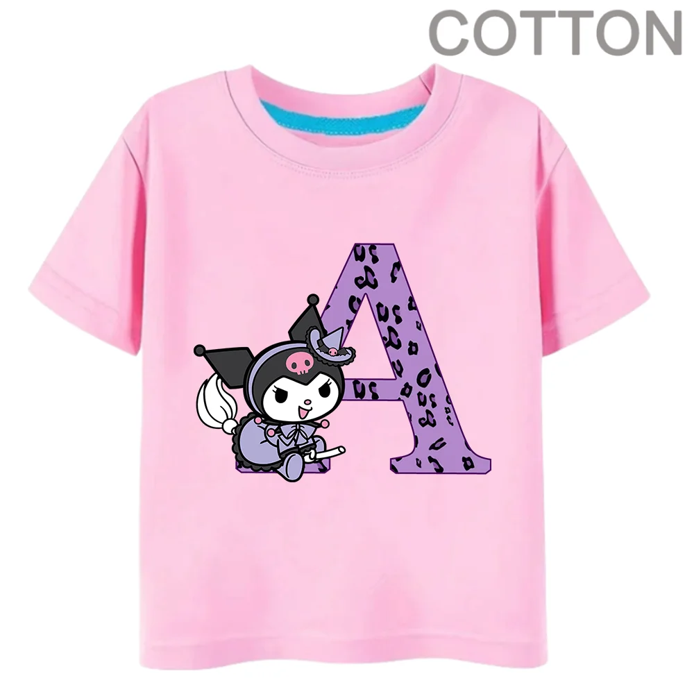 Kuromi Anime Letter ABC Children's Short-sleeved New Sanrio Summer T-shirt Clothes Girly Heart Soft Clothes Kawaii Birthday Gift