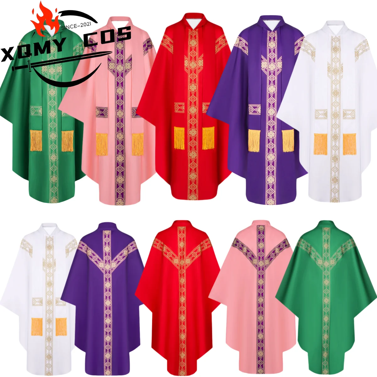 

XqCatholic Church Father Mass Cosplay Costume Middle Ages Loose Casual Vestment Robe With Tassel Man Woman Halloween Suit