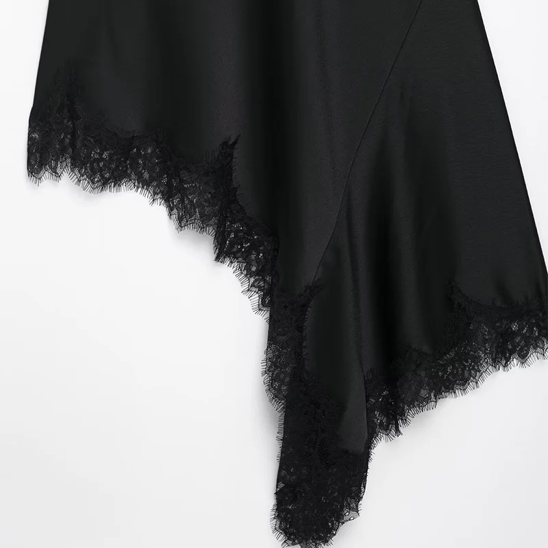 Frauen Sexy Spitze Satin Neckholder Langes Kleid Asymmetrischem Saum Kleid Neue 2025, Sommer Mode Urlaub Party Strand Kleider