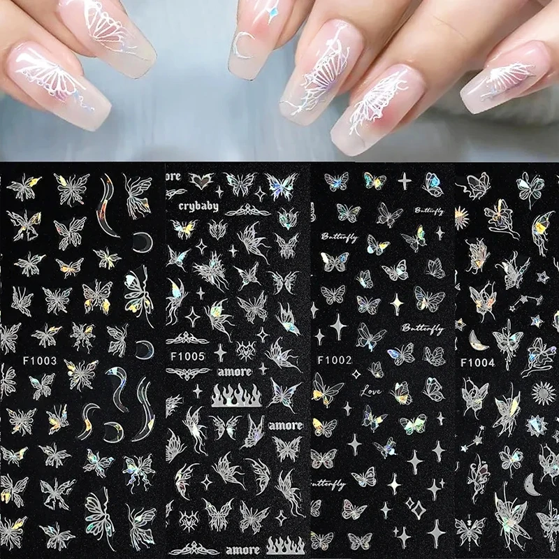 Schmetterling Nail Art Aufkleber flüssig leuchtend hohl schwarz weiß rosa Aurora Laser Schmetterling Nagel Aufkleber Aufkleber Dekoration