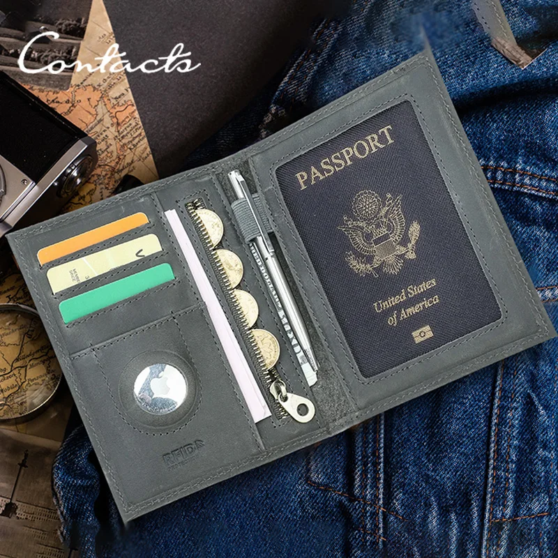 

Кошелек для паспорта CONTACT'S из натуральной кожи, модный мужской кошелек с RFID-защитой для кредитных карт, сумка для денег, женский дорожный кошелек с защитой от потери, подарок для путешествий