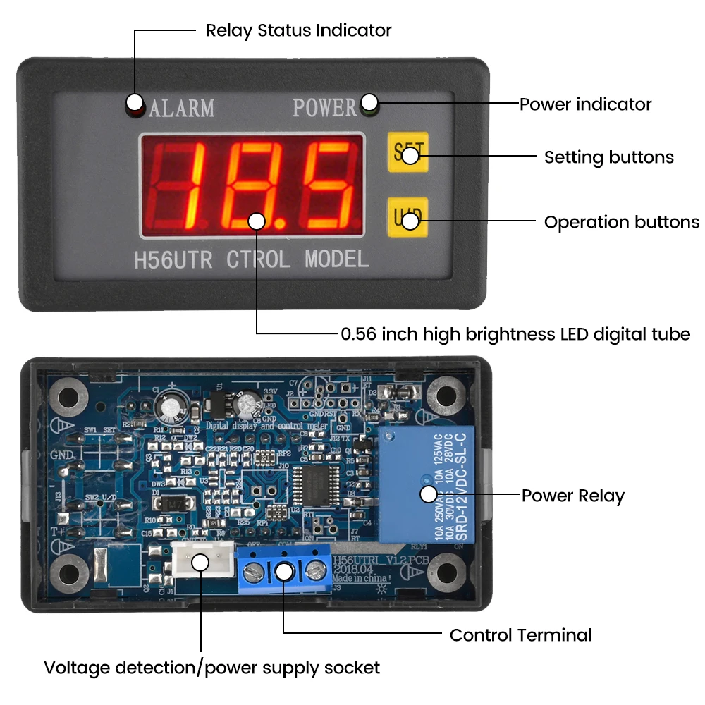 H56 2/3 Wires LED Digital DC Voltmeter Voltage Meter Relay Control Module Overvoltage and Undervoltage Protection 12V 24V 48V