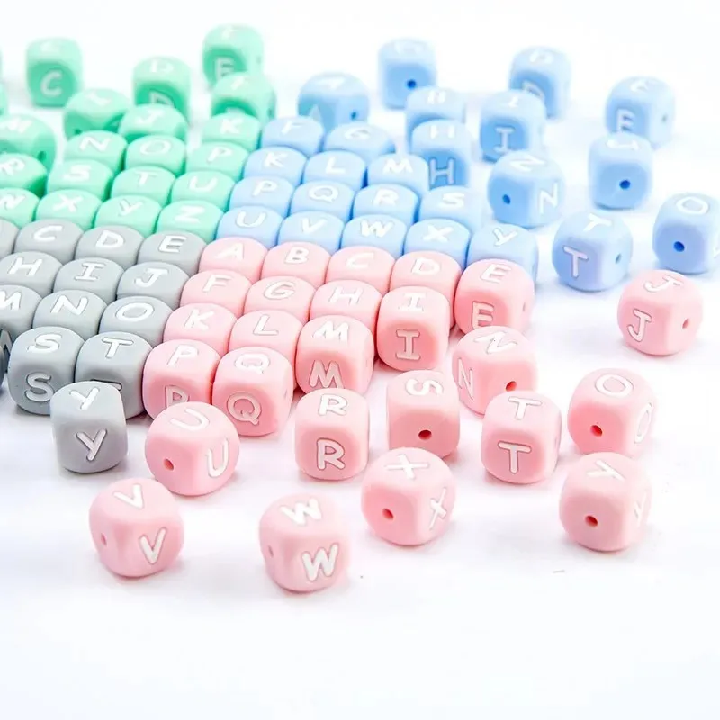 

100pc Silicone Letter Beads Colorful English Alphabet Silicone Chewing Beads DIY Baby Teething Toys Pendant 12MM Baby Teether