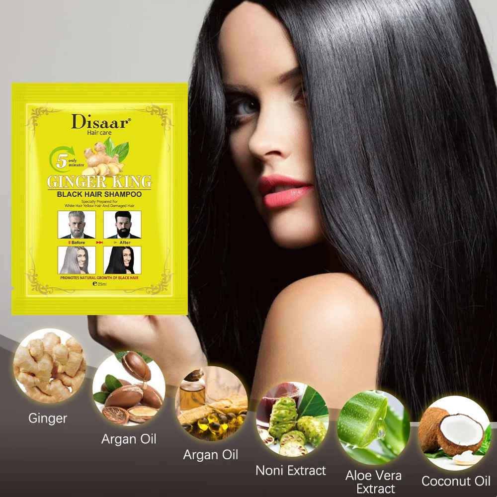 25ml*10pcs ginger king bag bag shampoo hair color change color change white to black shampoo cream black hair dye