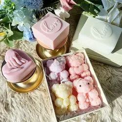 Rose Bear Heart Mold Flower Valentine'day DIY Mold Heart Shape Silicone Candle Mould