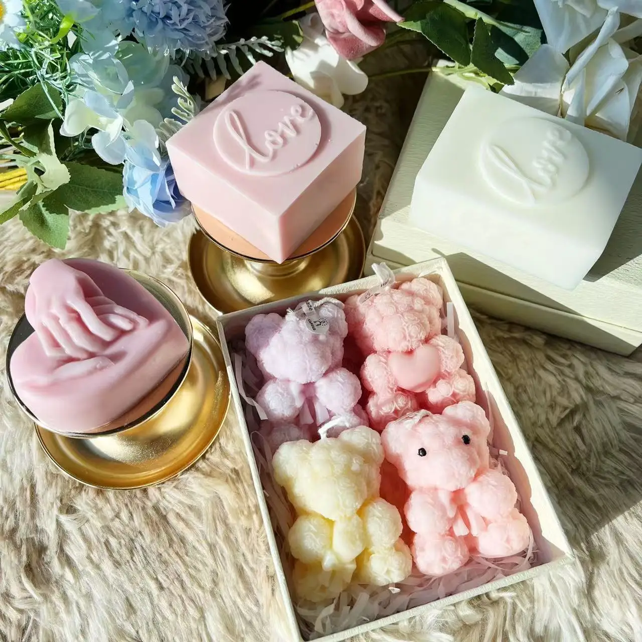 Rose Bear Heart Mold Flower Valentine'day DIY Mold Heart Shape Silicone Candle Mould