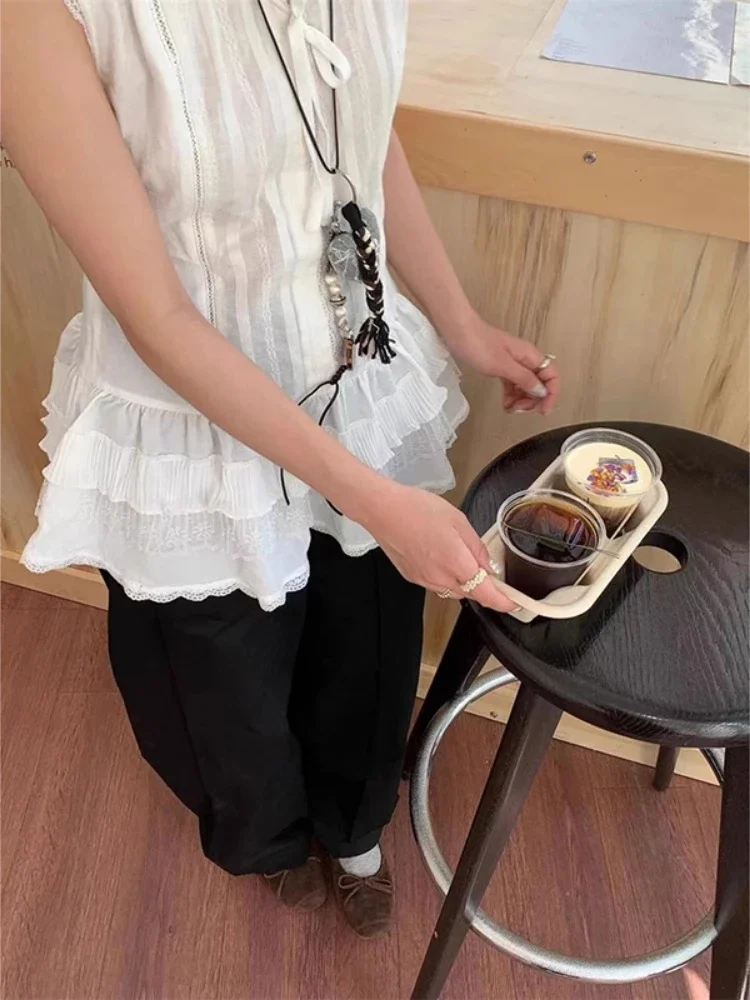 Verão doce rendas retalhos solto colete feminino grunge bonito sem mangas y2k estética topos harajuku bandagem arco tanque topo vintage