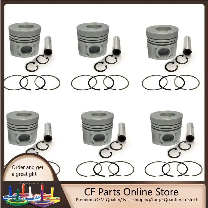 

New 6 Sets STD Piston Kit With Ring 65.02501-0416 Fit For Doosan DB58 Engine 102MM