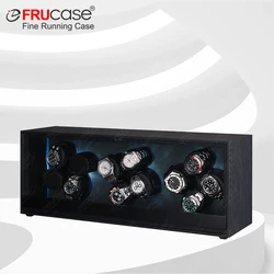 FRUCASE Wooden Watch Winder for Automatic Watches 4 Rolex Box Jewelry Display Collector Storage Wood grain with light