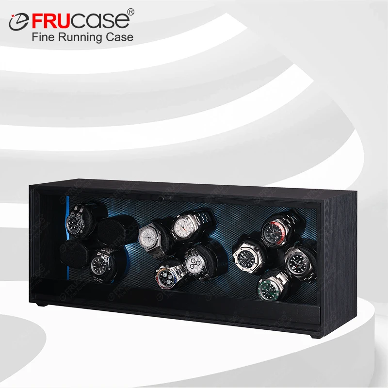 FRUCASE Wooden Watch Winder for Automatic Watches 4 Rolex Box Jewelry Display Collector Storage Wood grain with light