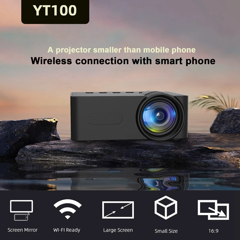 Projector LED HD 1080P Wireless Mobile Phone Mini Projector With Projector Stand Portable Home Theater Video Player, Durable