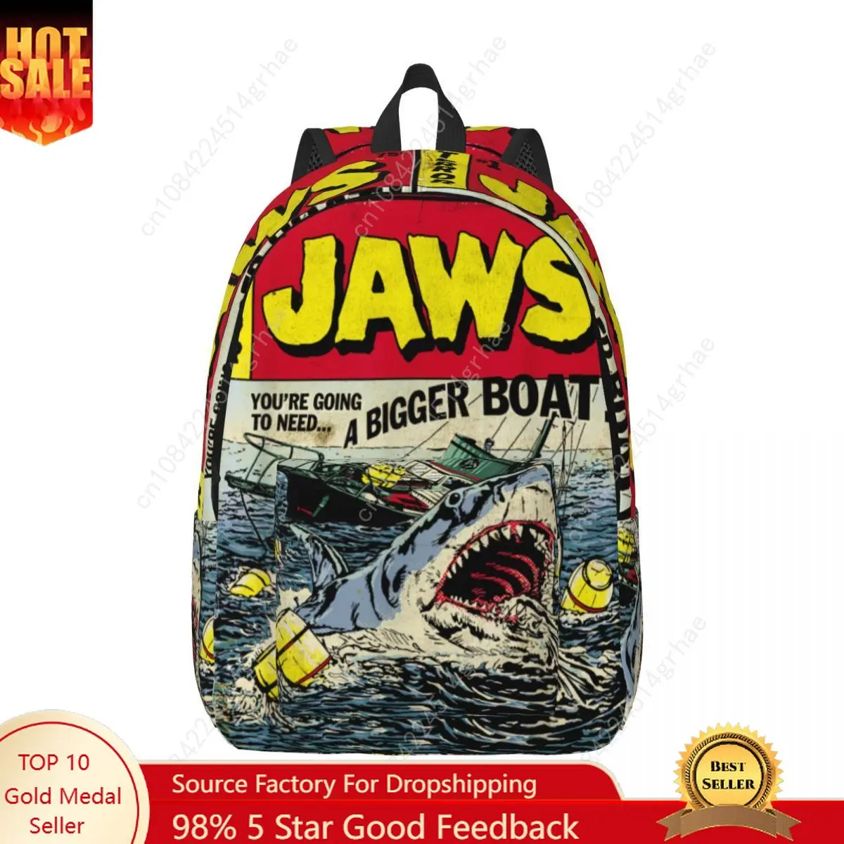 Jaws Pulp Attack Comic Cover Backpack Lightweight Student Work Classic Movie Daypack for Men Women Laptop Computer Shoulder Bag